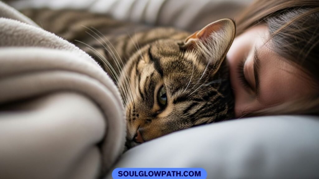 Cat comfort and warmth behavior sleeping near head on pillow