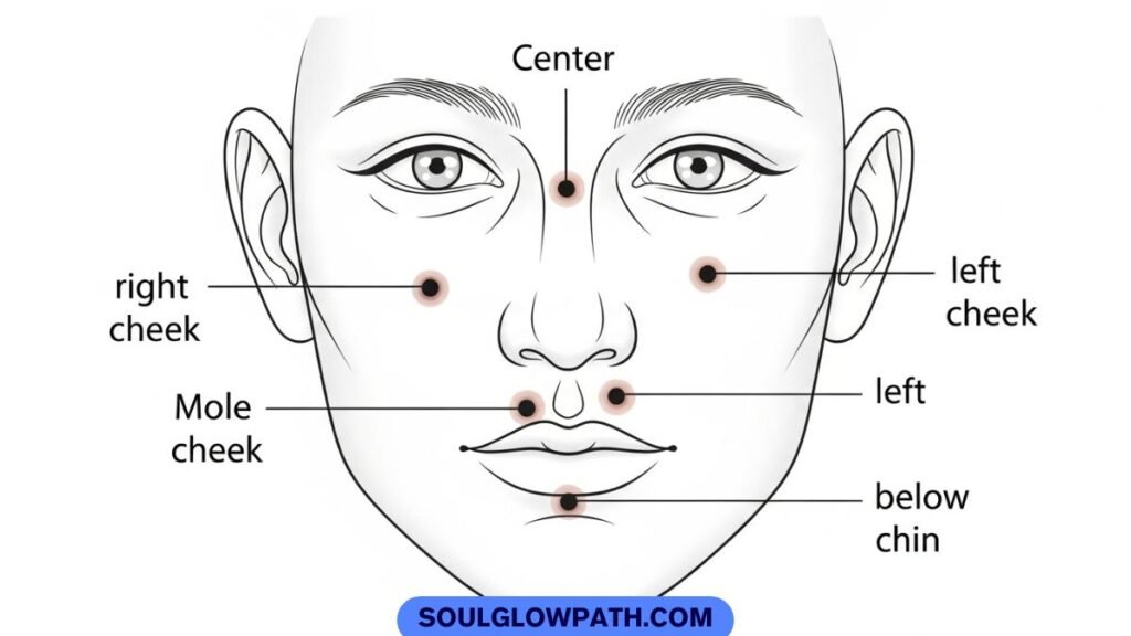 mole on right side of chin meaning vs left and center chin mole meaning
