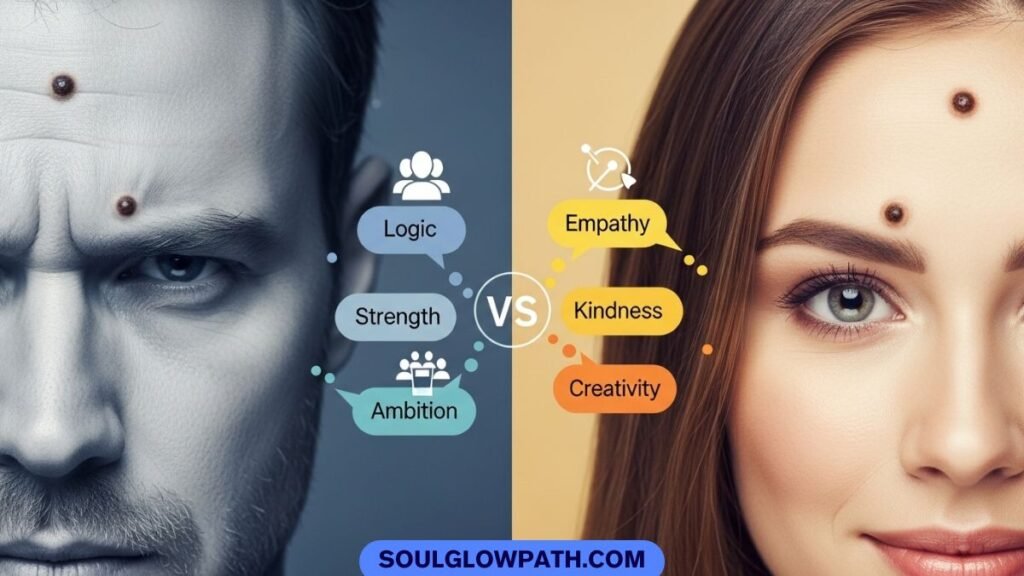 mole on forehead meaning for females and males comparison illustration