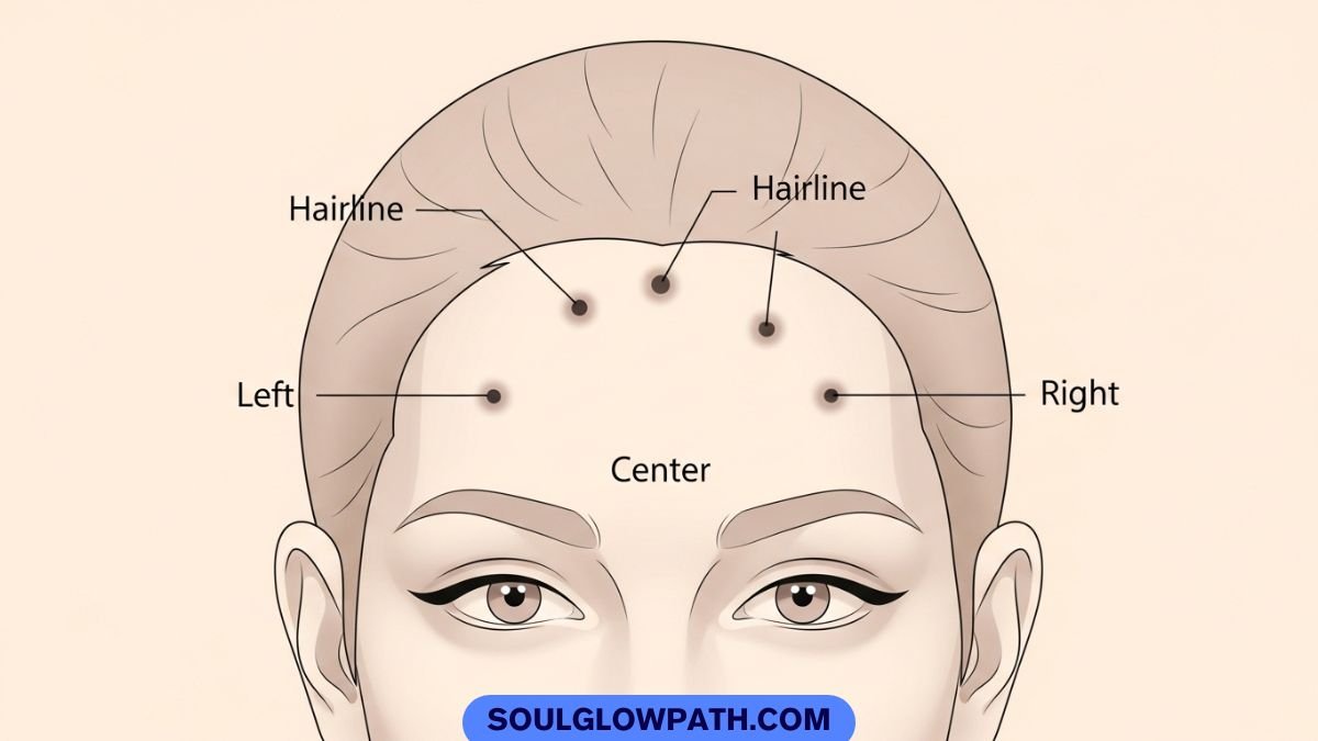 mole on the forehead meaning with different forehead mole positions illustration