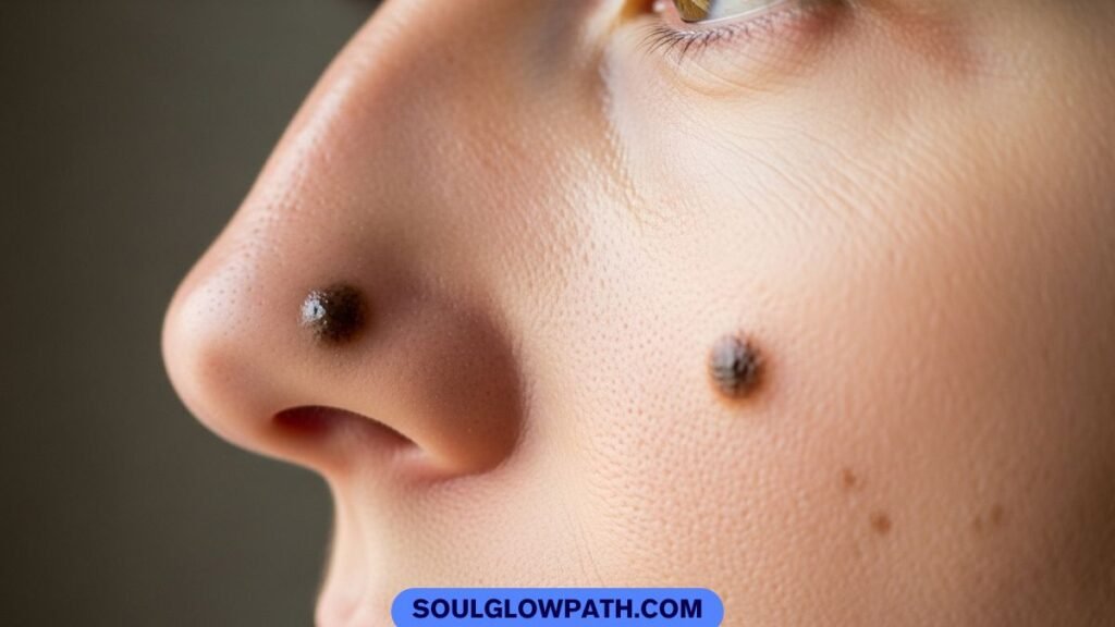 mole on nose meaning and mole on cheek meaning showing personality traits and wealth success symbolism