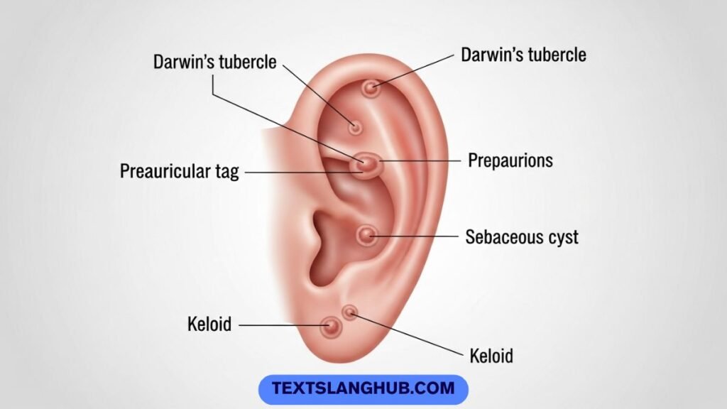 mole on ear placement upper middle earlobe inside behind meaning
